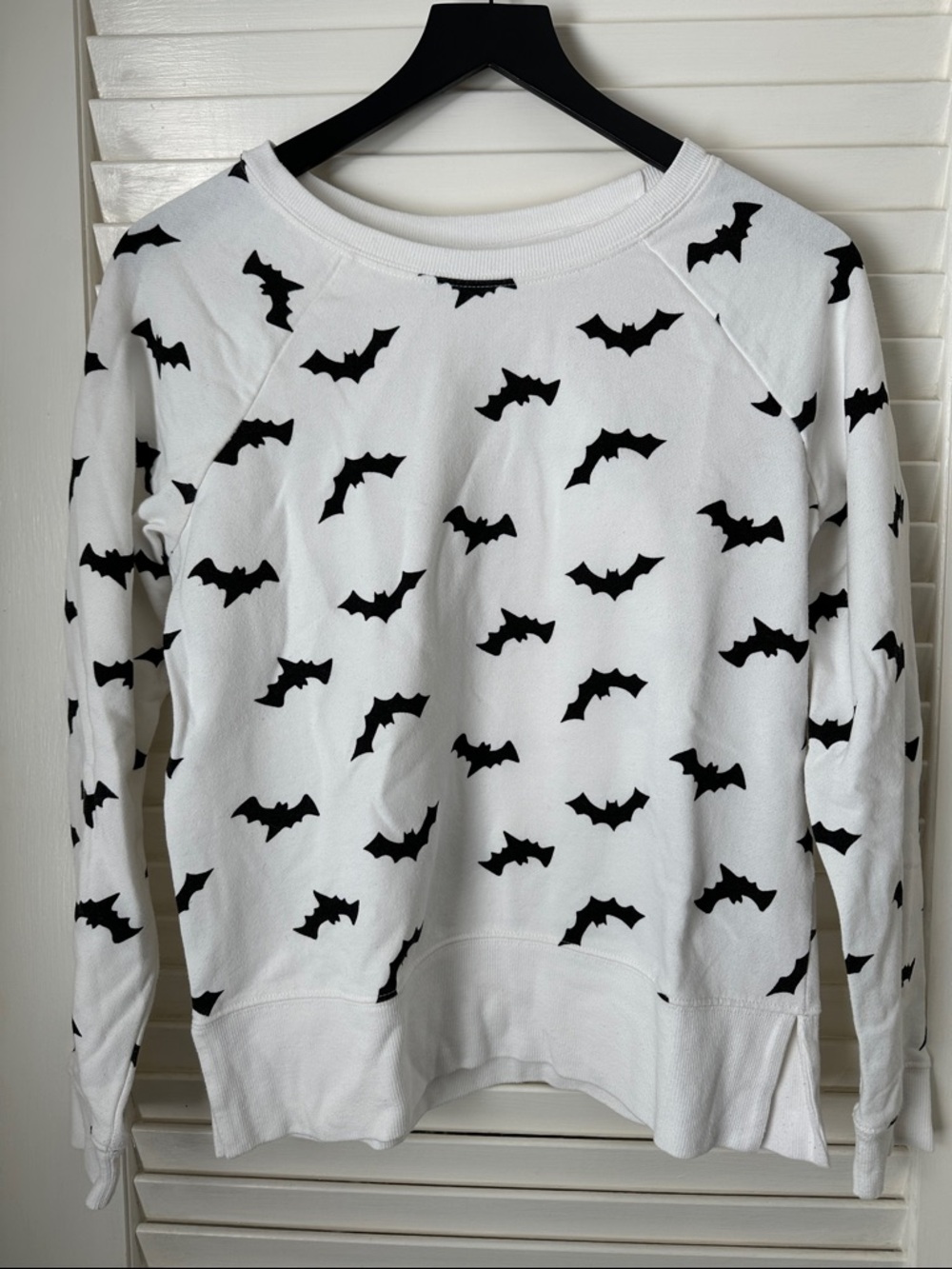 Grayson Threads White Pullover Sweatshirt with Black Bat Pattern
